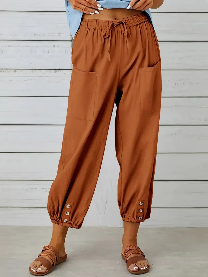 Wide Leg Capri Pants with Drawstring Waist, Loose Casual Women's Pants