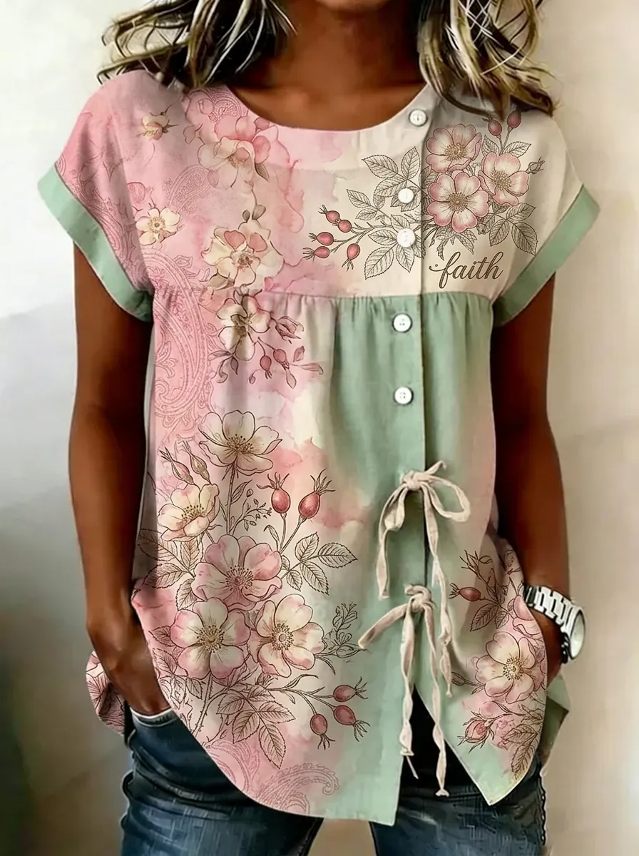 Women's Nashville Faith Floral Printed Button-Up Top