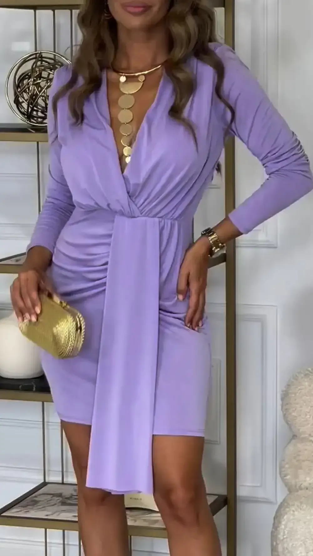 Women's V-neck Long-sleeved Slim Fit Dress