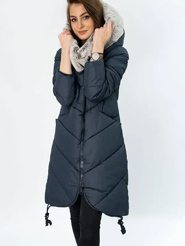 Long winter hood navy blue