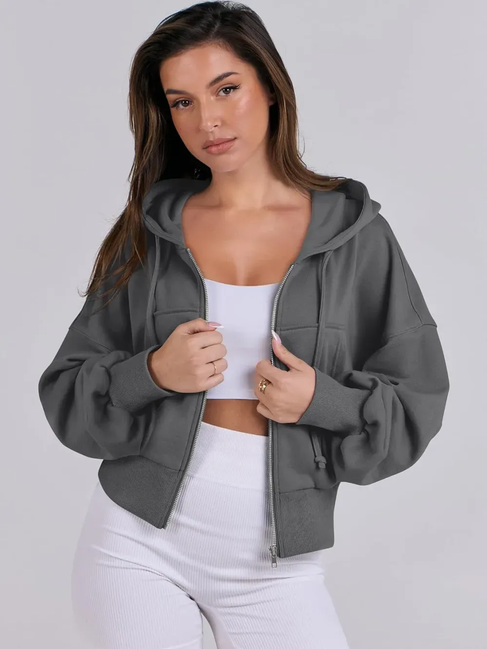 Women's Zip Up Hoodies Cropped Sweatshirts Full Zip Jackets Casual Fashion Fall Outfits Winter Clothes