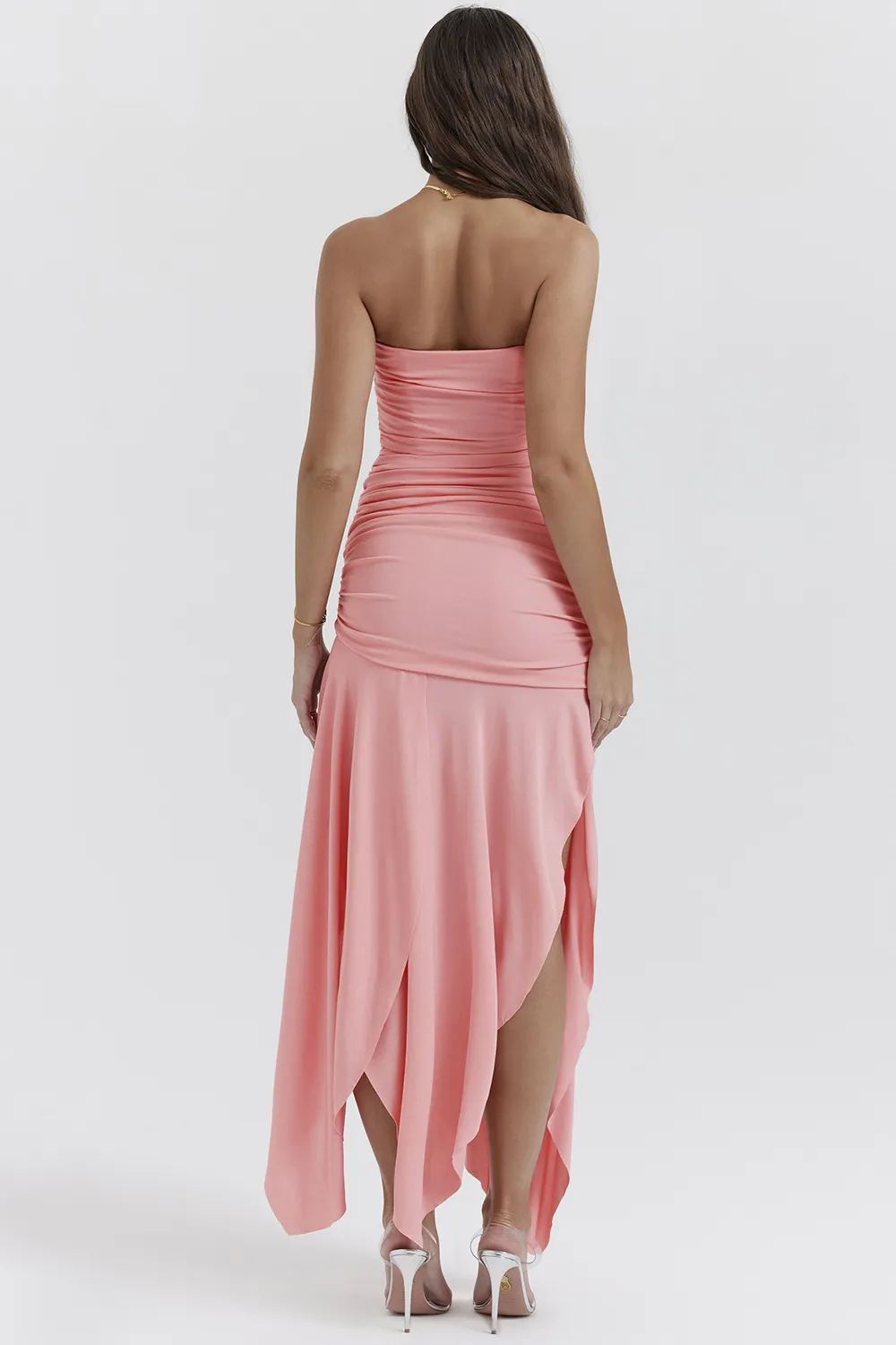 PINK GATHERED ASYMMETRIC DRESS
