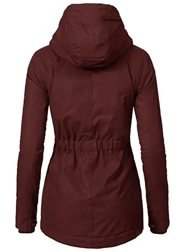 Women's Parka Street Fall Winter Puffer Jacket Coat Windproof Warm 3 in 1 Loose Casual Sports Jacket Long Sleeve Solid Color Zipper Purple Blushing Pink Waterpoof Daily Wear Down Parkas Lined