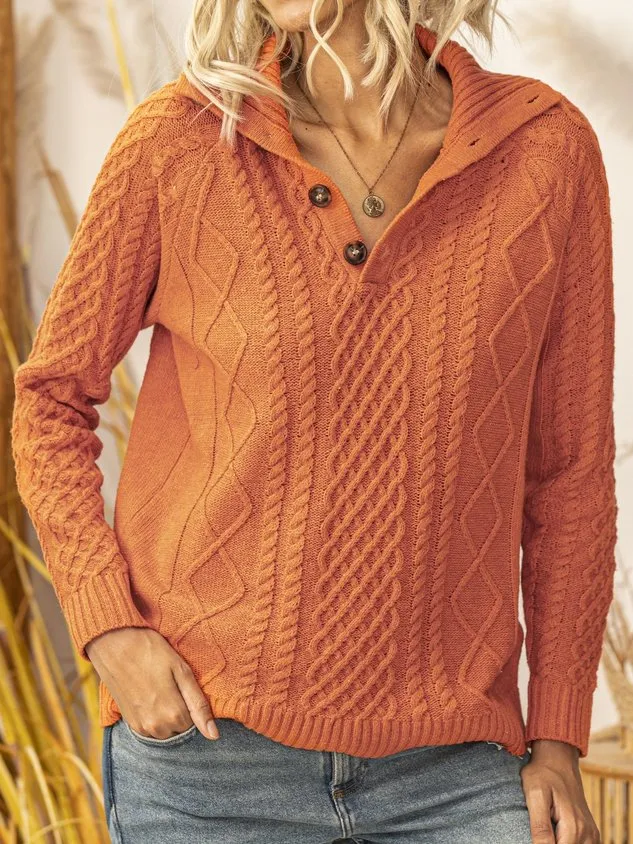 Red Brown Casual Knitted Sweater
