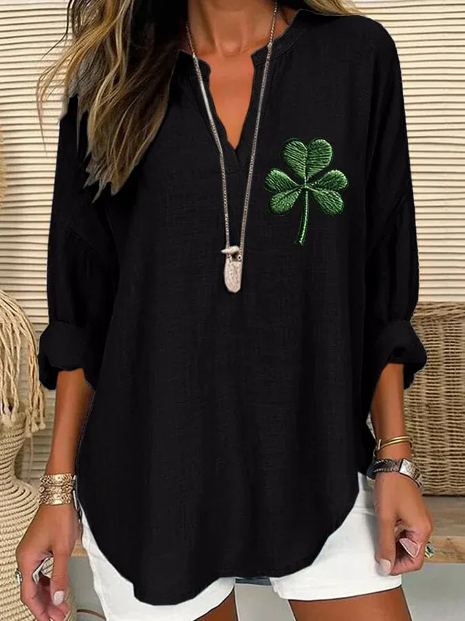 Women's St. Patrick's Day Pattern Cotton Long Sleeve Crew Neck Shirt