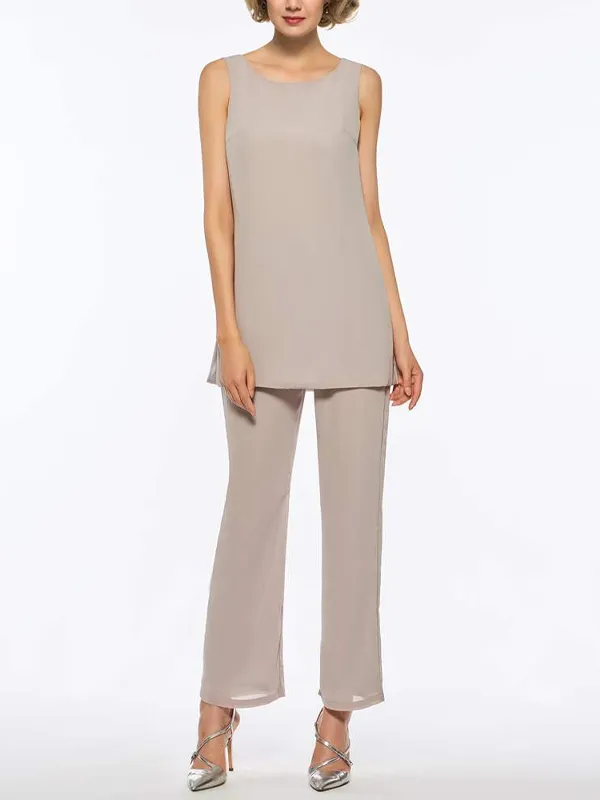 Round neck solid color vest long sleeve top trousers three-piece suit