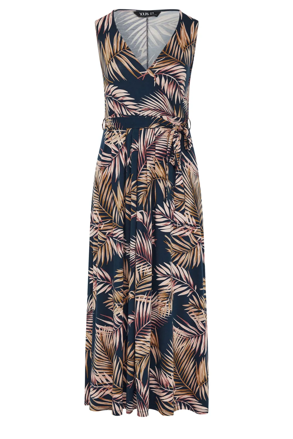 YOURS Curve Navy Blue Leaf Print Maxi Wrap Dress