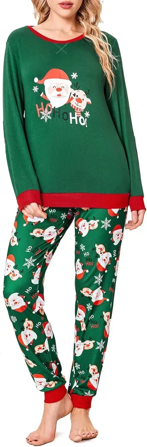 Women's Pajamas Sets Long Sleeve with Plaid Pants Soft Sleepwear O Neck 2 Piece Pjs Joggers Loung Set with Pockets