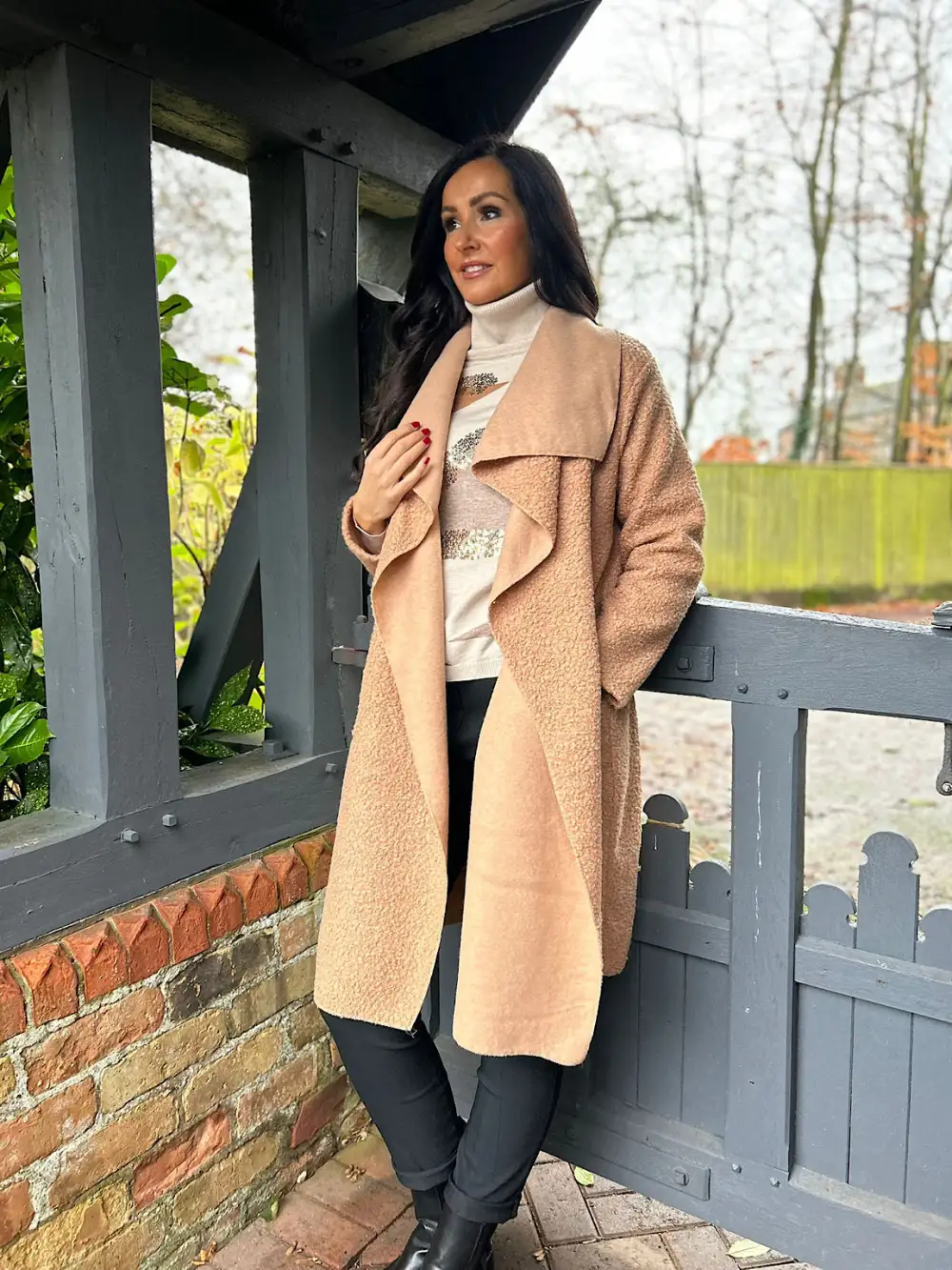 Camel Waterfall Boucle Coat Esther