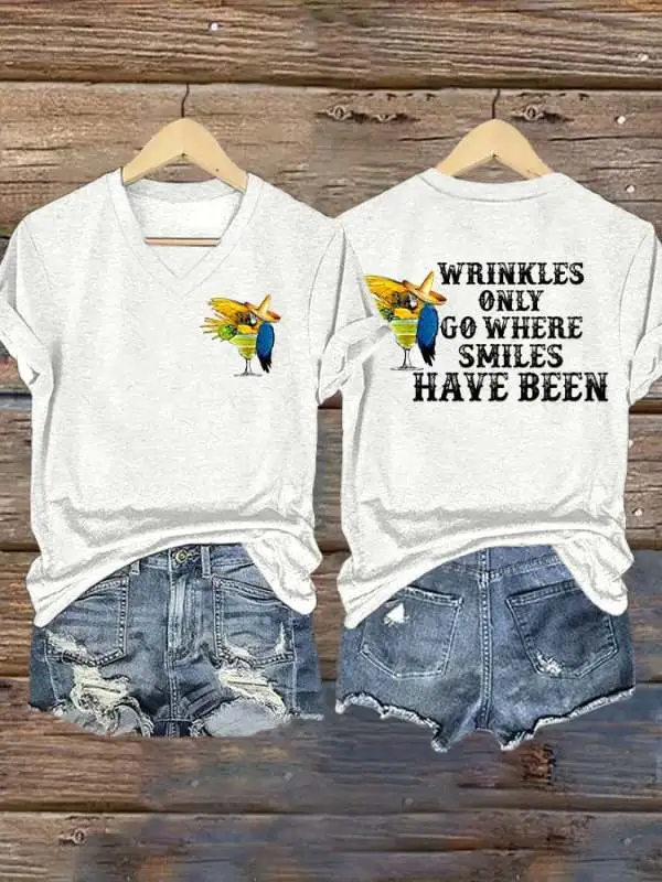 Women's Retro Wrinkles Only Go Where Smiles Have Been Print T-Shirt