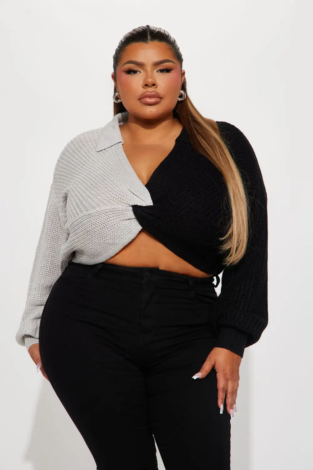 Feeling Knotty Colorblock Sweater - Black/combo