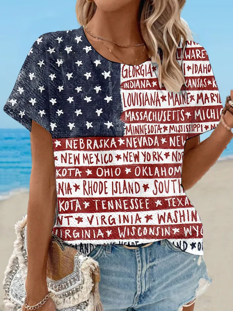 Women's Independence Day Floral Waffle T-shirt