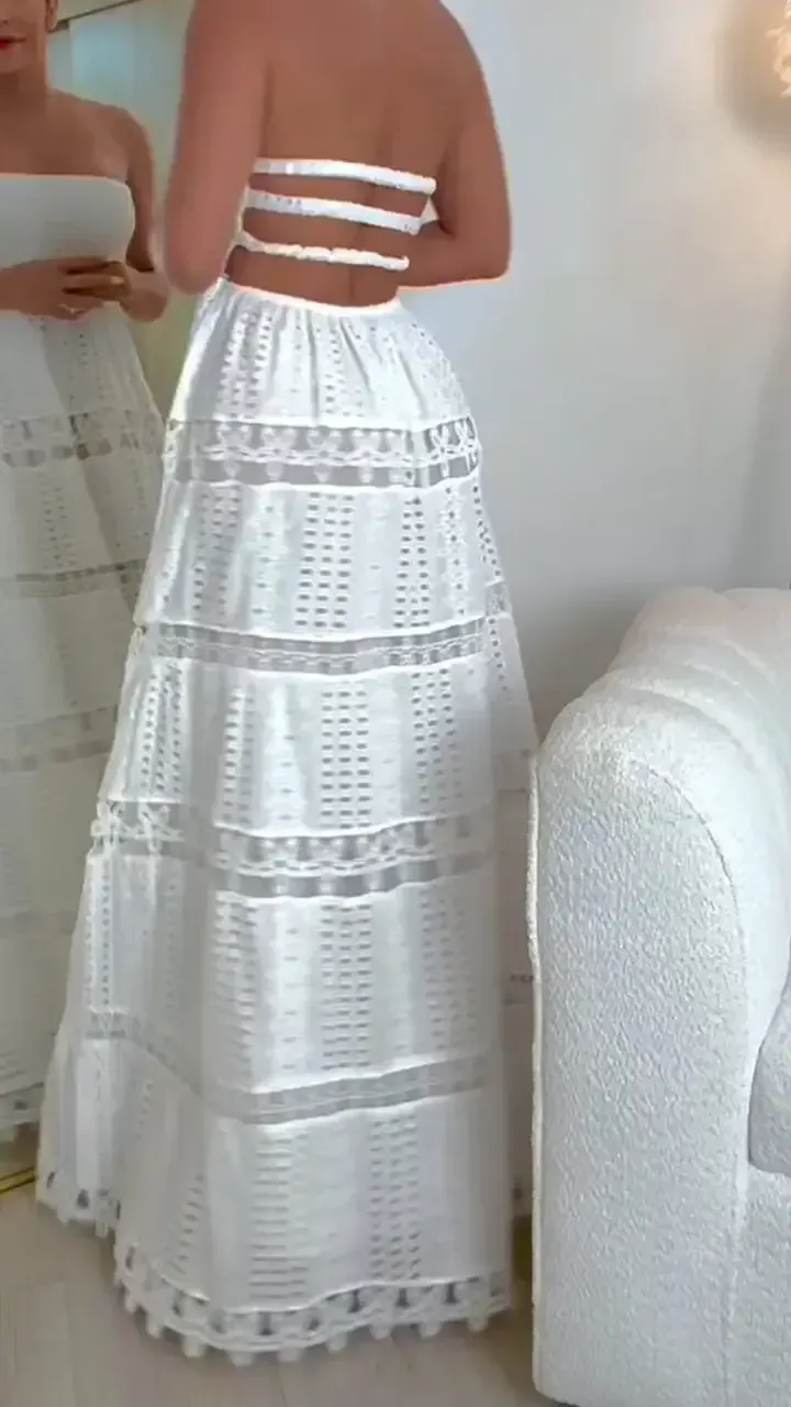 Women's Tube Top Backless Hollow Holiday Dress