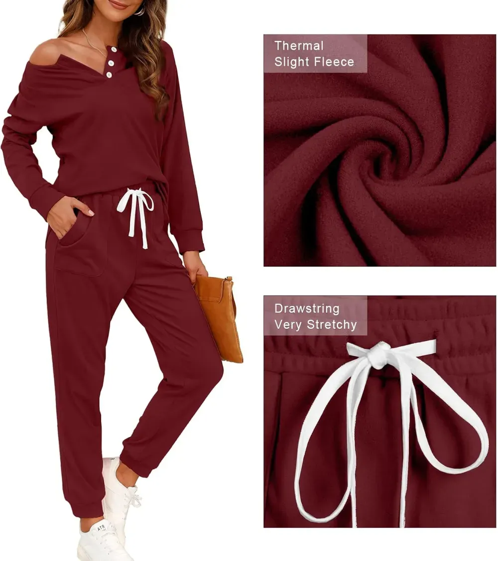 Two Piece Outfits for Women Lounge Sets Button Down Sweatshirt Sweatpants Sweatsuits Set with Pockets
