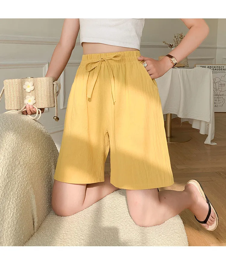 Women's high waist wide leg plus size five-point pants