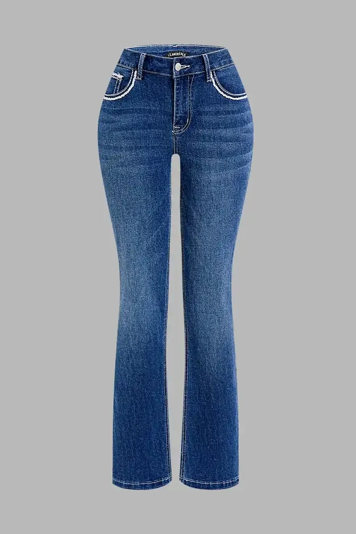 🔥2025 HOT SALE🔥Embroidery Mid Waist Bootcut Jeans Without Belt