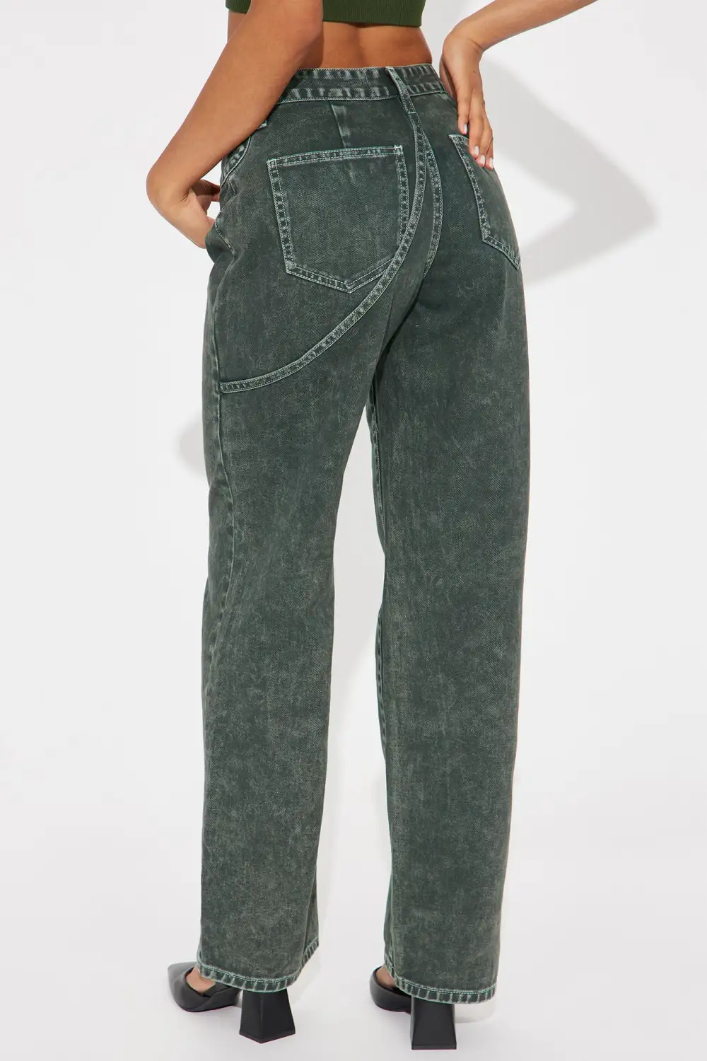 In The Archive Acid Wash Straight Leg Jeans - Olive