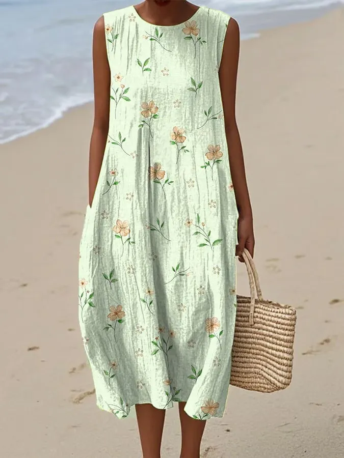 Women's Casual Printed Round Neck Sleeveless Dress