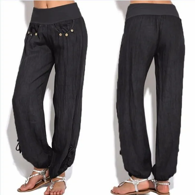 Women's Pants Trousers Baggy Solid Color Baggy Mid Waist Fashion Streetwear Office Daily Black White S M Autumn / Fall Spring & Summer