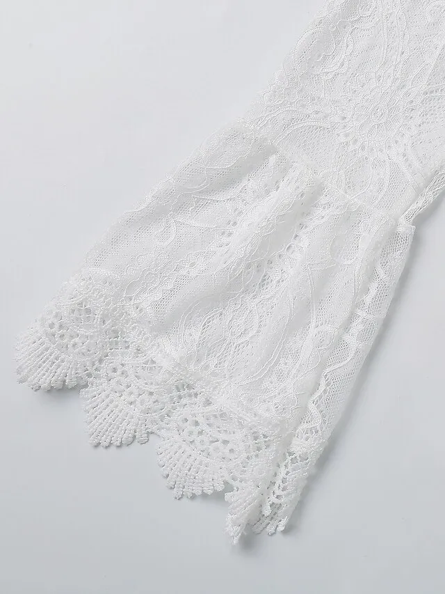 Women's Swimwear Cover Up Beach Top Normal Swimsuit UV Protection Lace Crochet Solid Color White Bathing Suits Modern Vacationy / Sweet / New / Padless