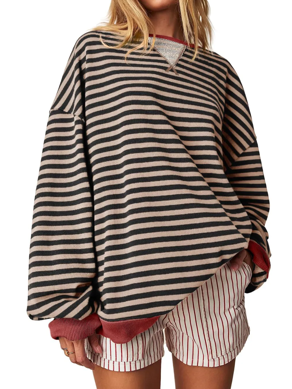 Women’s Polyester Loose Striped Sweatshirt