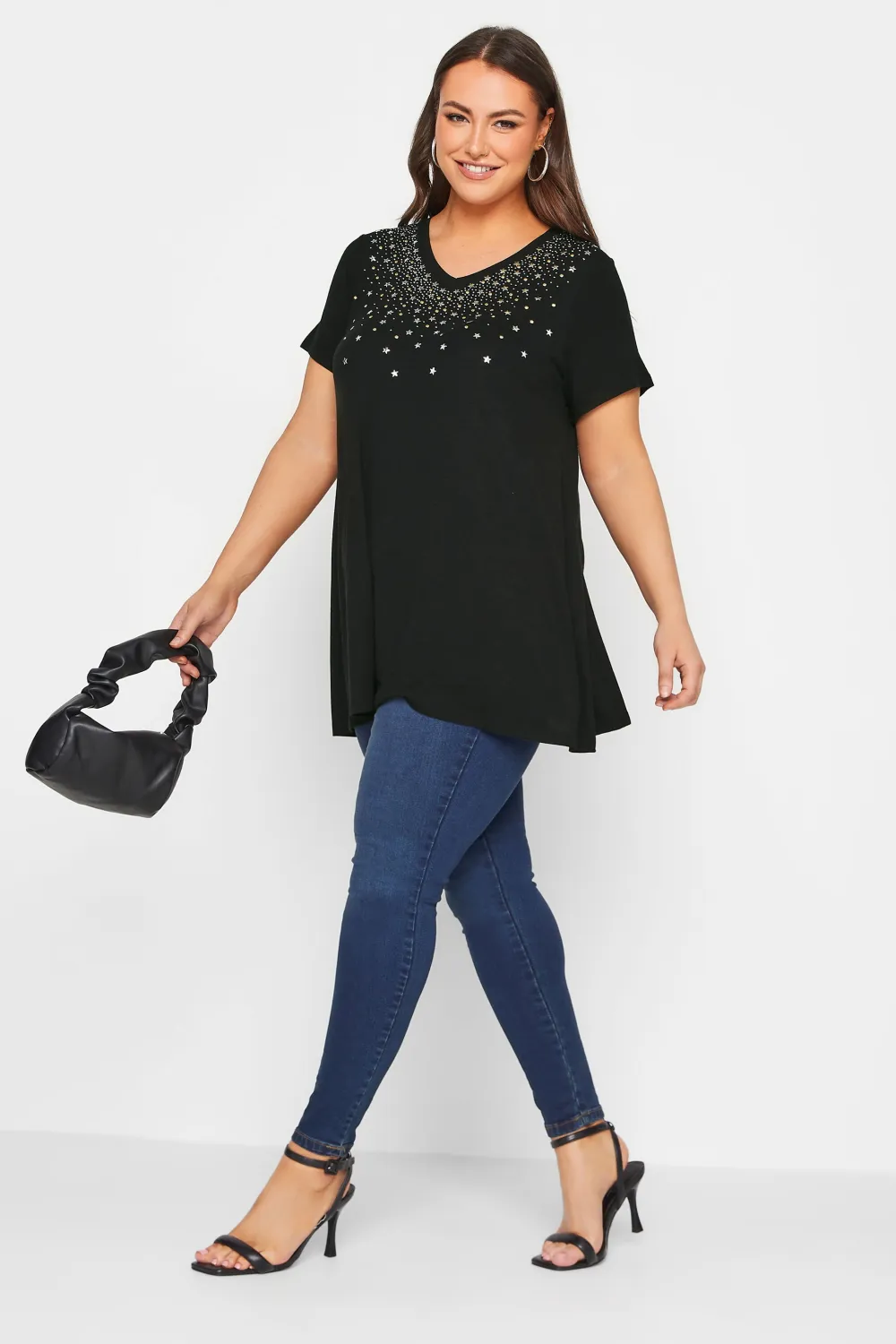 YOURS Curve Black Embellished Swing Top