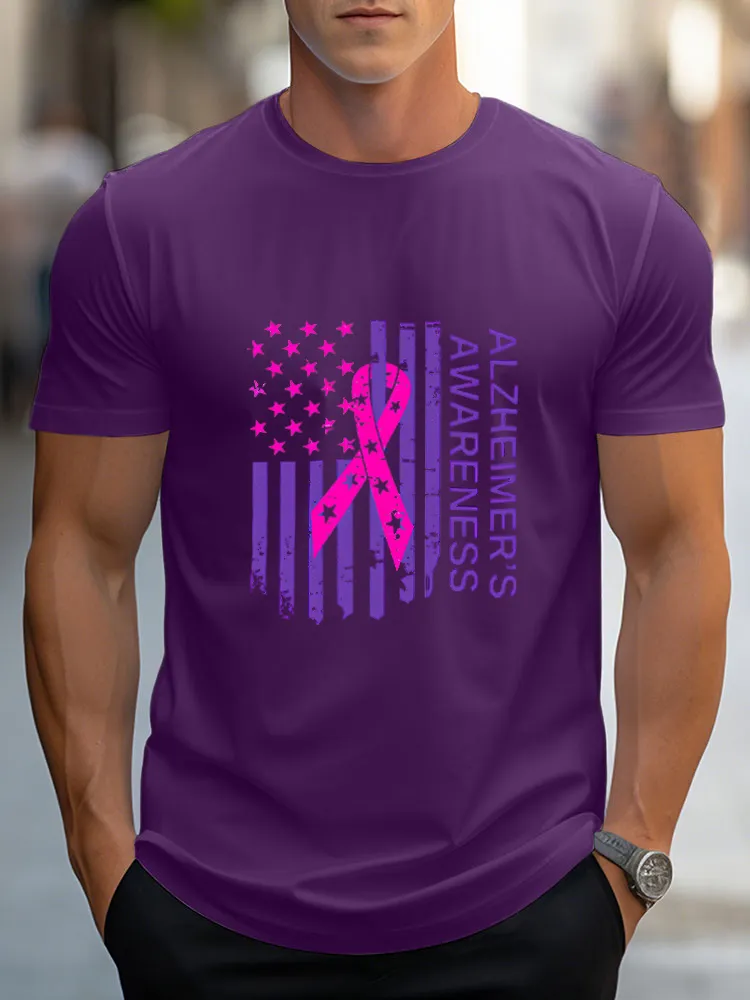 Men'S Round-Neck Short-Sleeved T-Shirt Alzheimer'S Awareness Prints