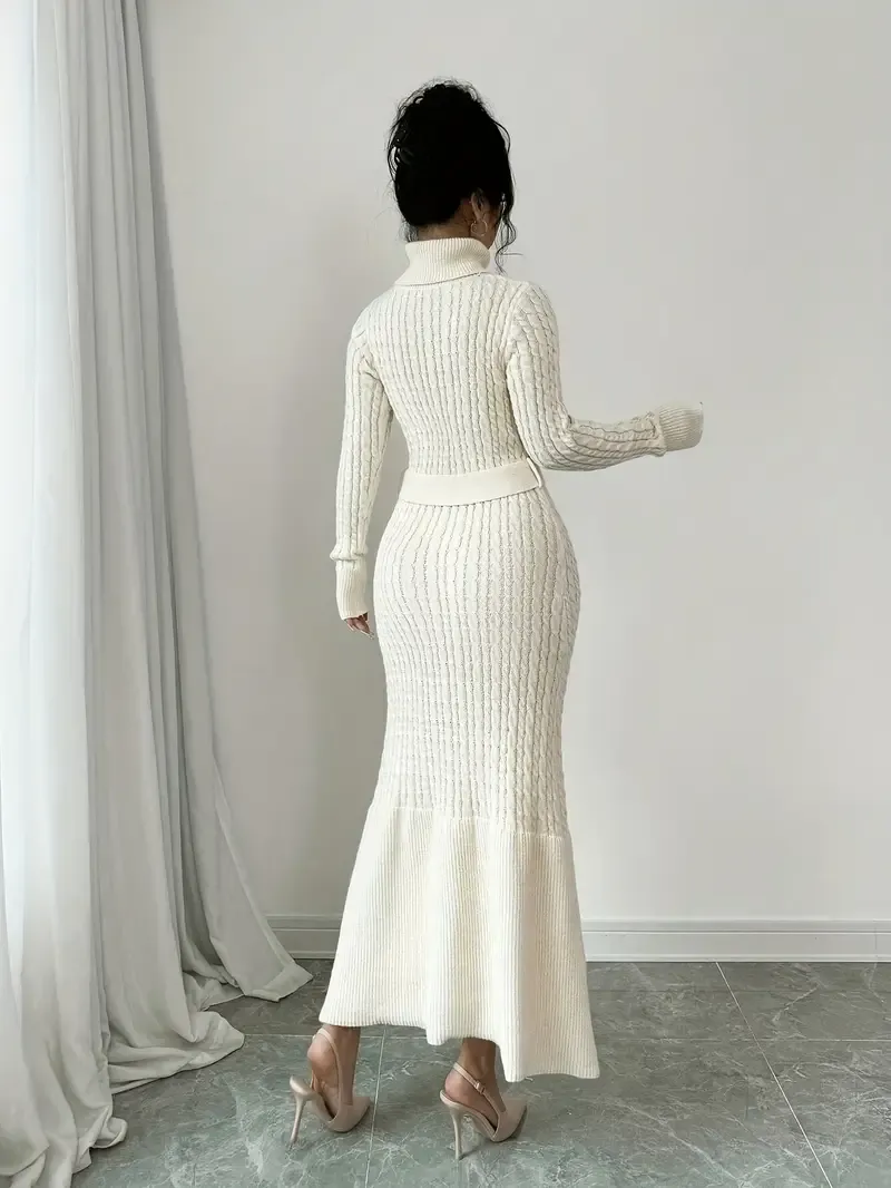 Elegant Style| Elegant Long Turtleneck Knit Sweater Dress for Women