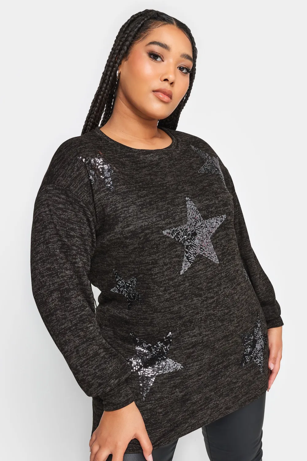 YOURS LUXURY Curve Black Sequin Star Print Jumper