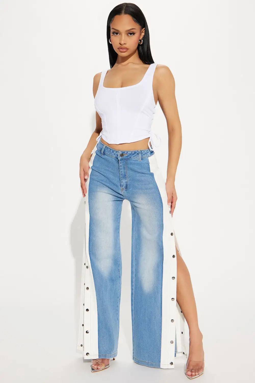 Power Tripping Stretch Wide Leg Jeans - Medium Wash