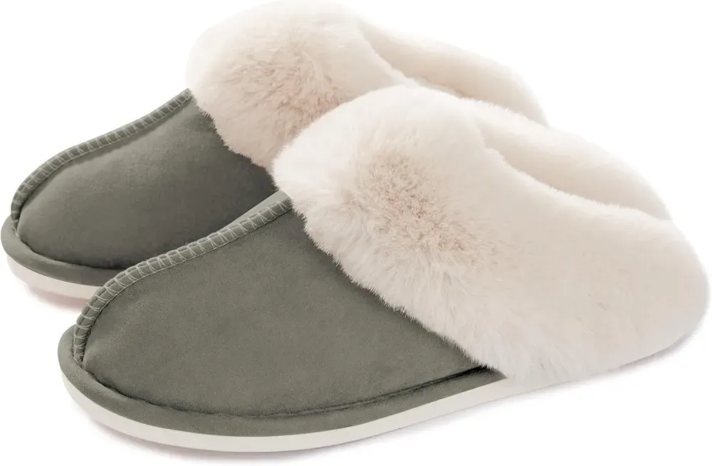 Womens Slipper with Memory Foam Fluffy Soft Warm Slip On House Slippers Anti-Skid Cozy Plush for Indoor Outdoor