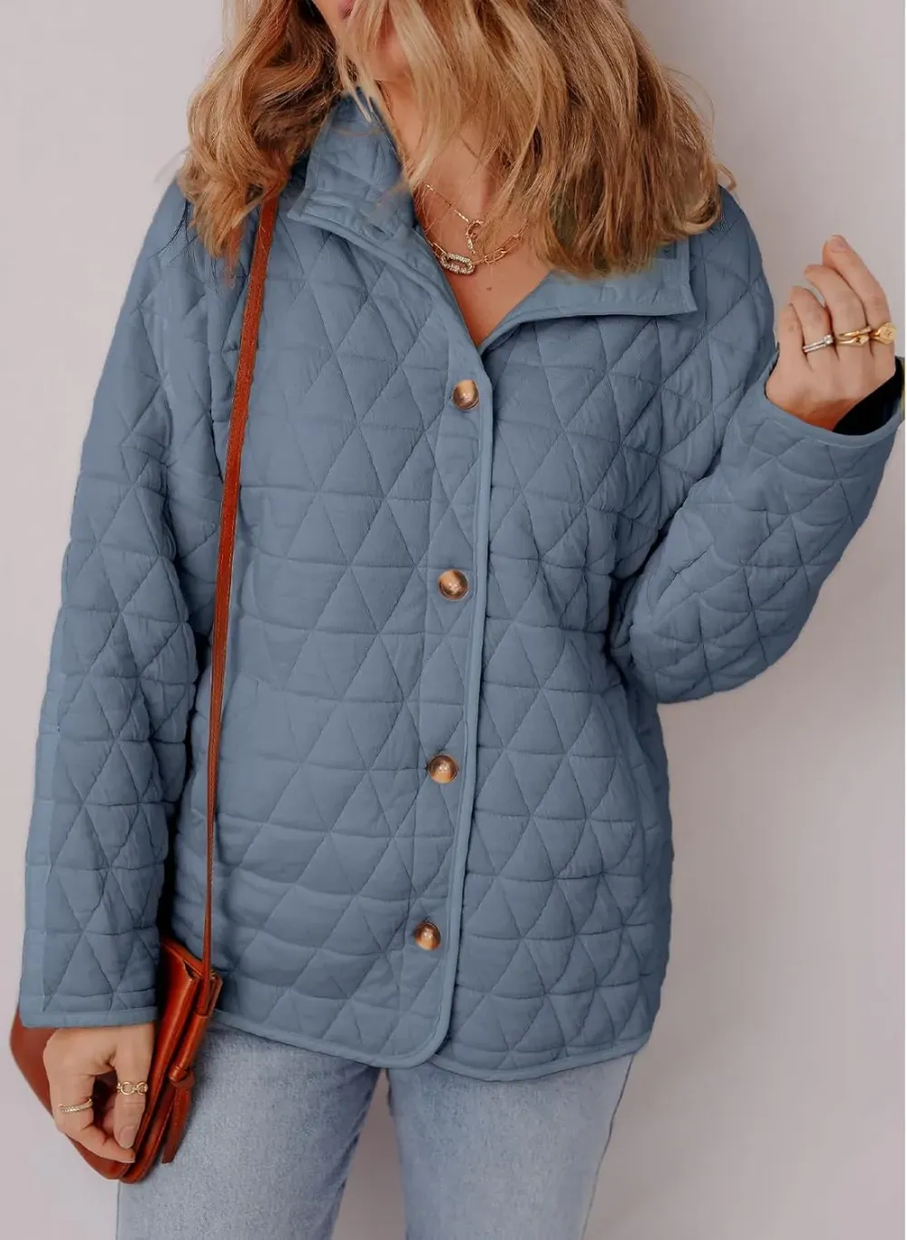 Women's Lightweight Diamond Quilted Jacket Casual Winter Open Front Button Down Puffer Coat Outwear Cardigan