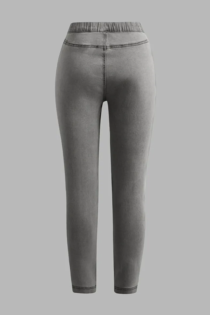 Solid Slant Pocket Zip Side Seam Detail Skinny Jeans