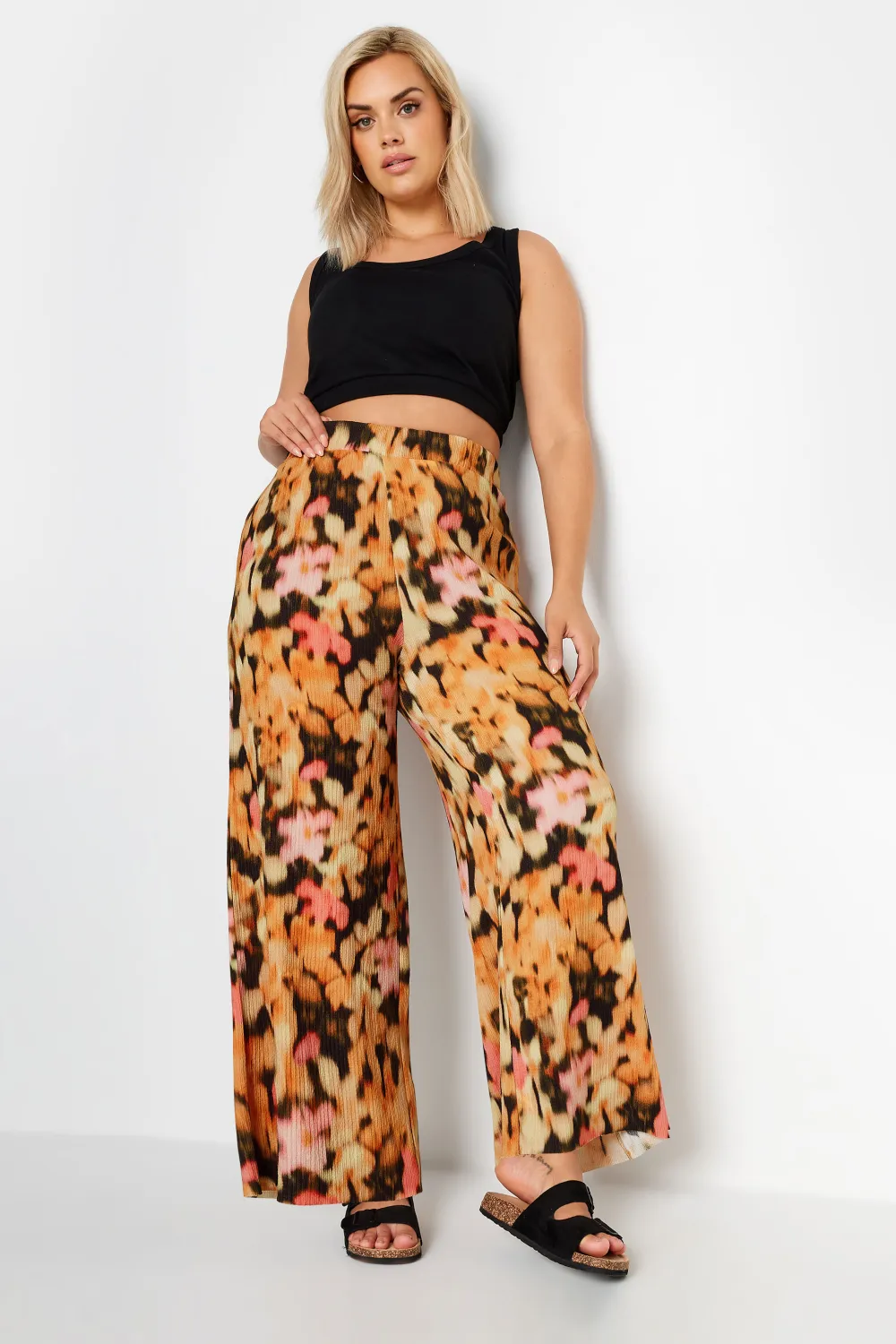 YOURS Curve Natural Brown Textured Wide Leg Trousers