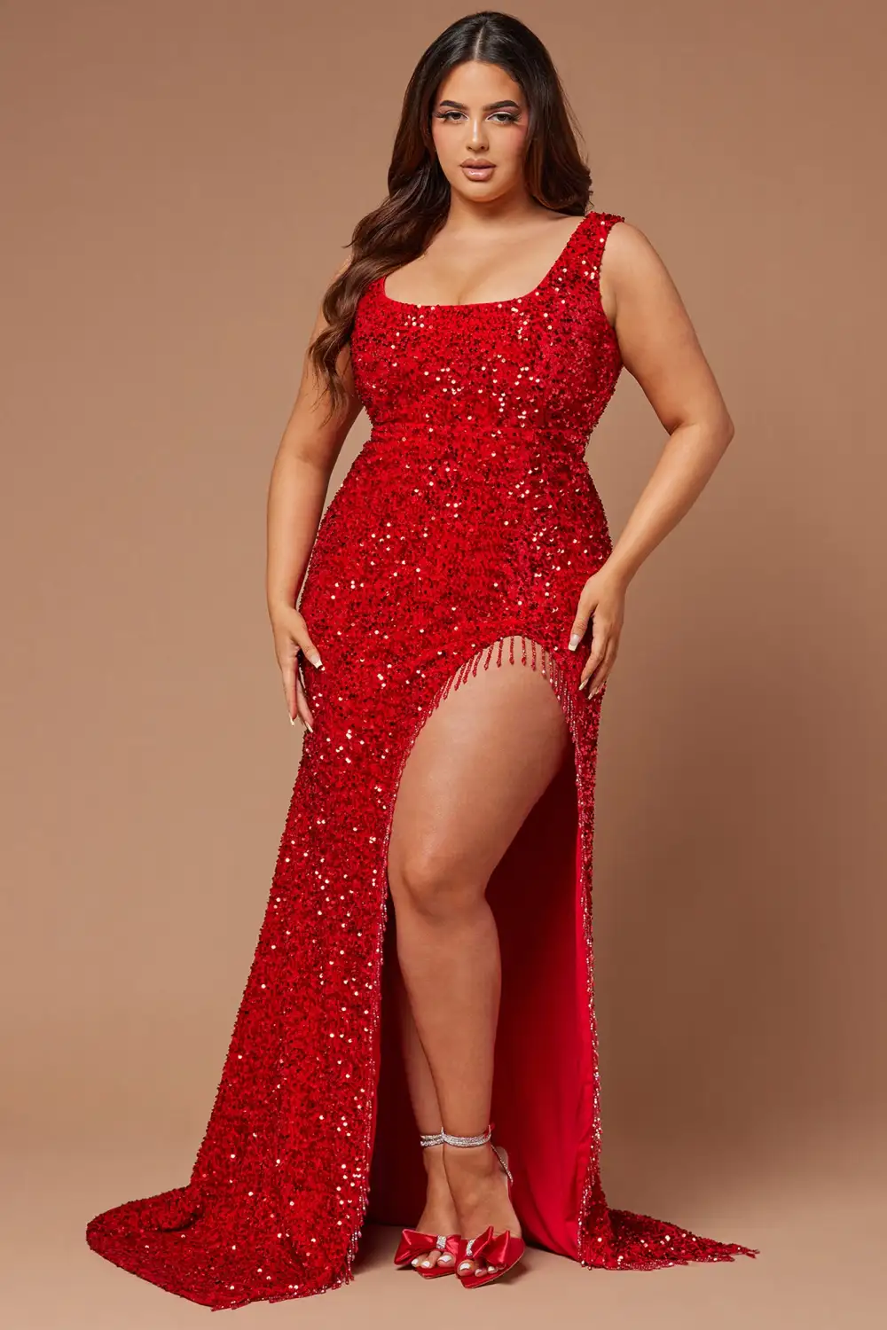 Lana Embellished Sequin Gown - Red