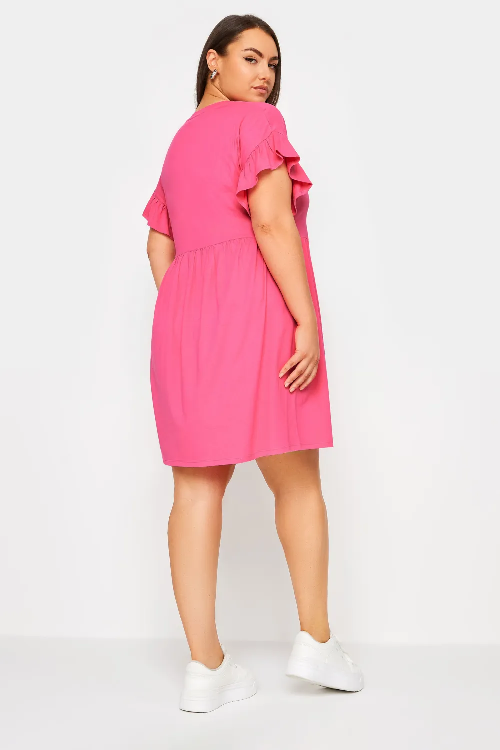 YOURS Curve Black & White Stripe Frill Sleeve Smock Tunic Dress