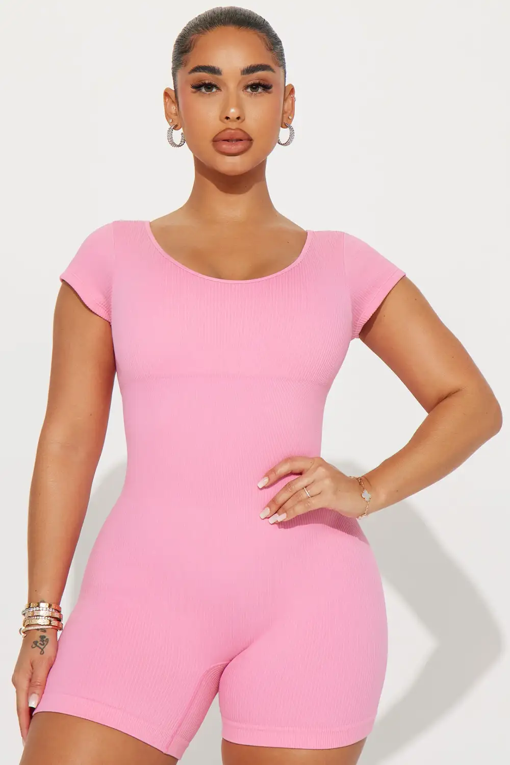 Plie Seamless Ribbed Active Romper - Bubblegum