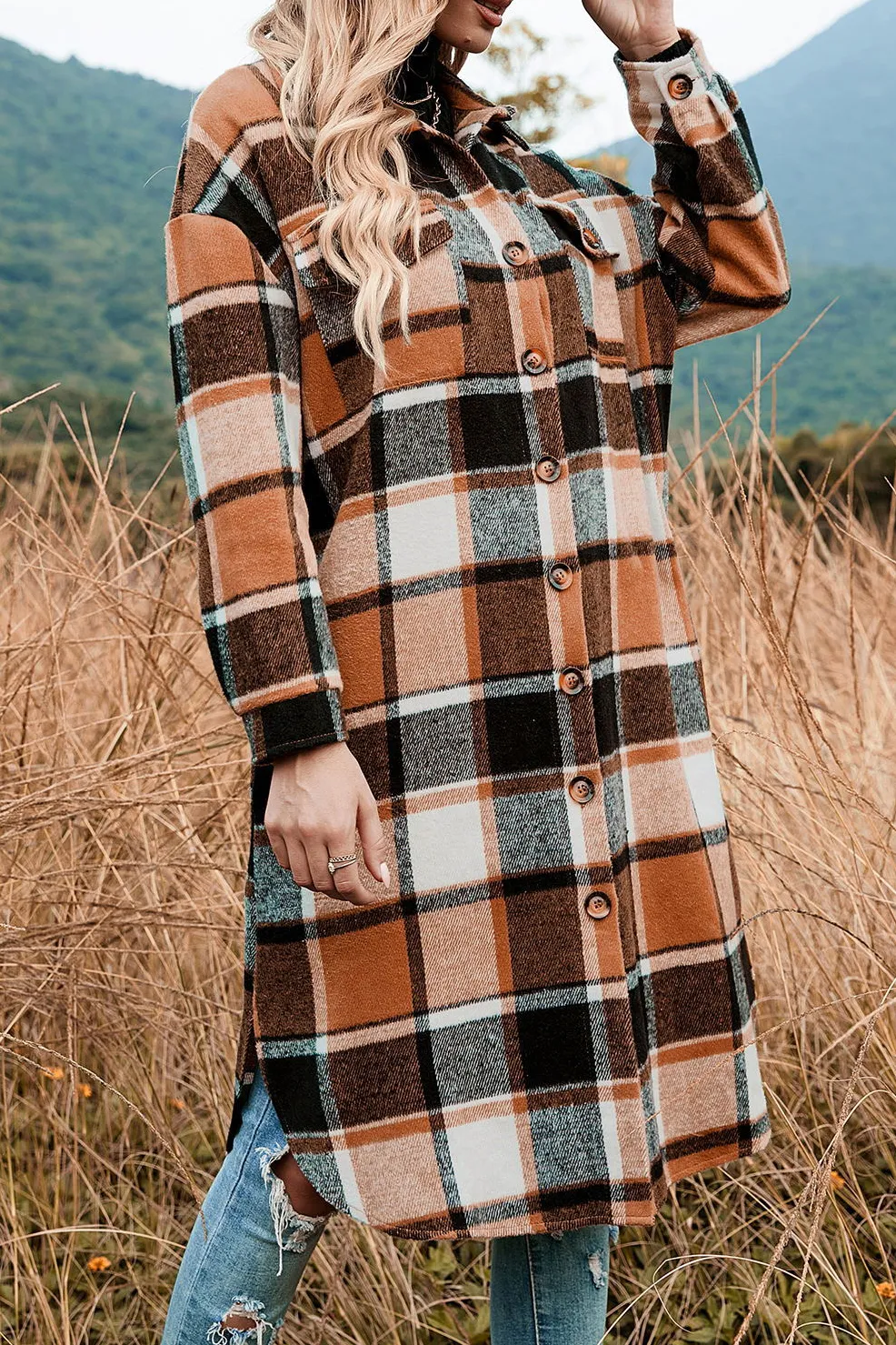 Plaid Print Long Shirt Jacket