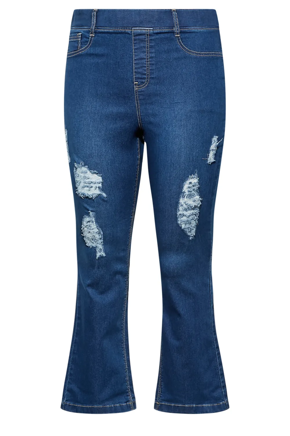 YOURS Curve Dark Blue Stretch Ripped HANNAH Bootcut Jeggings