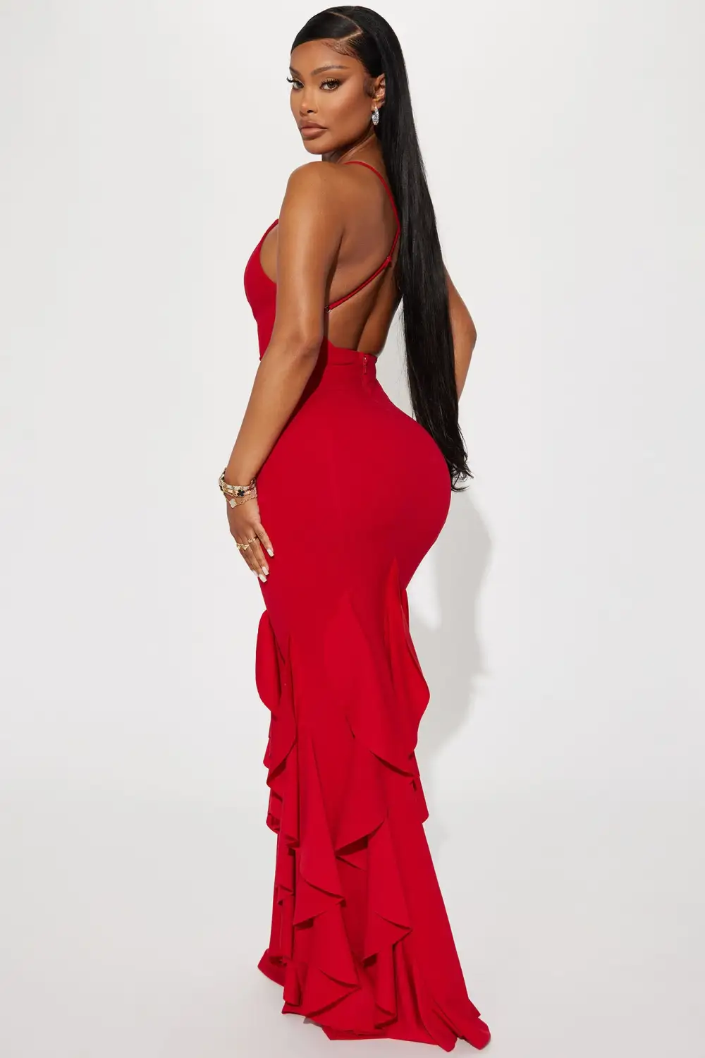 Looking At You Ruffle Maxi Dress - Red