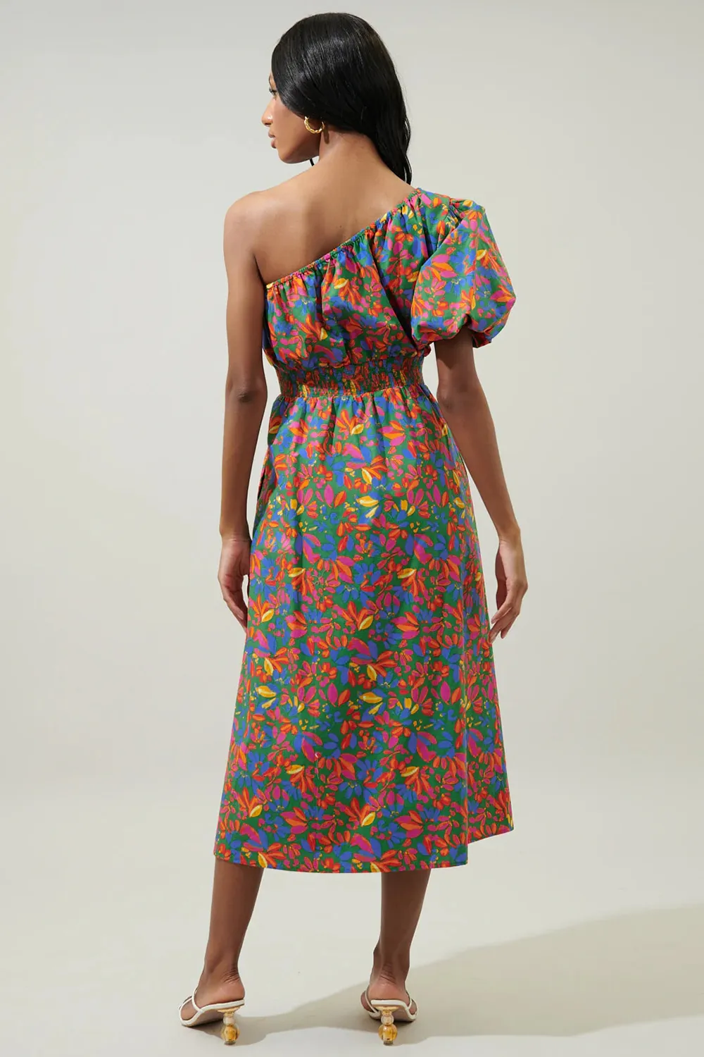 Blue Bridgette One Shoulder Midi Dress