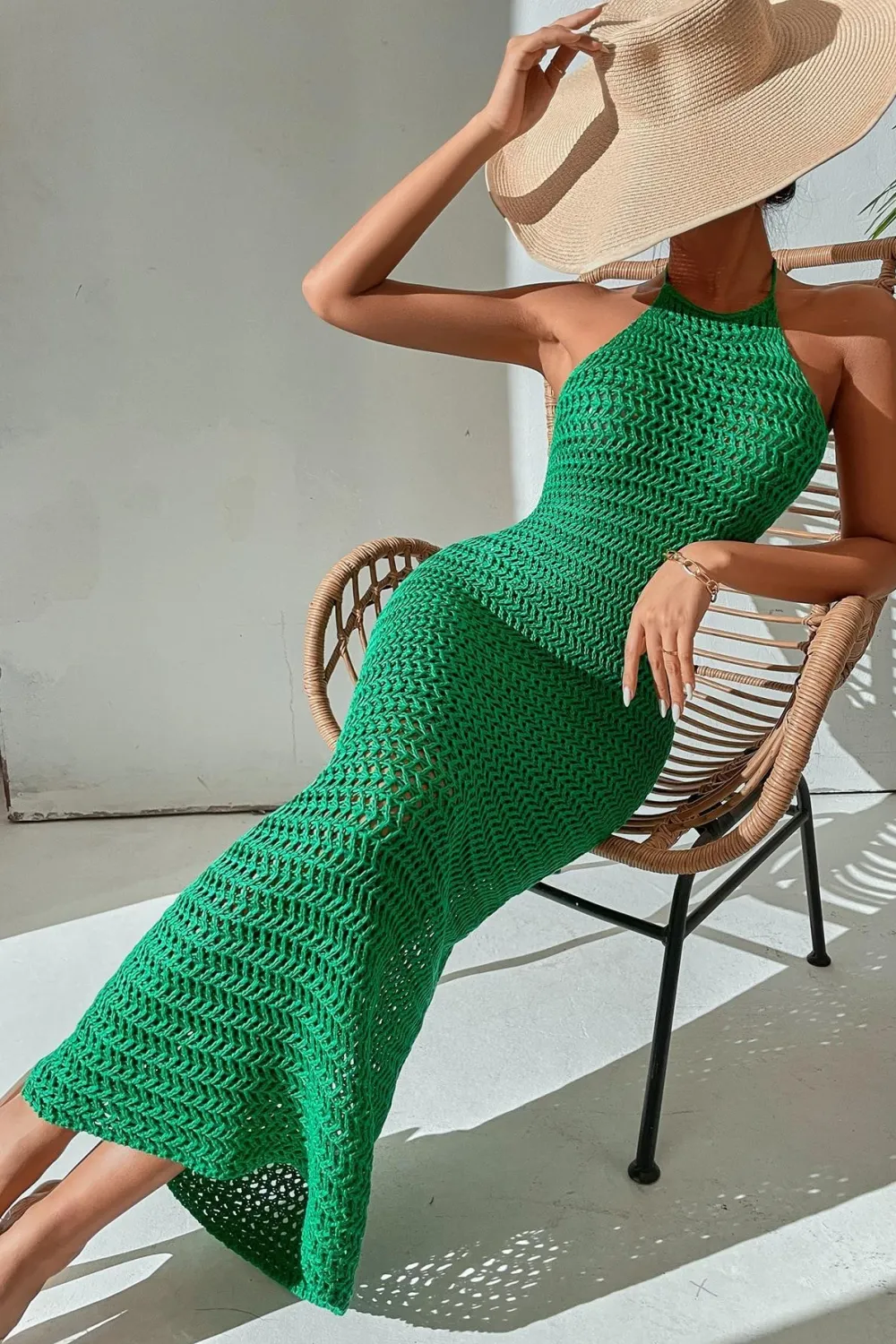 Crochet Backless Halter Neck Bodycon Dress