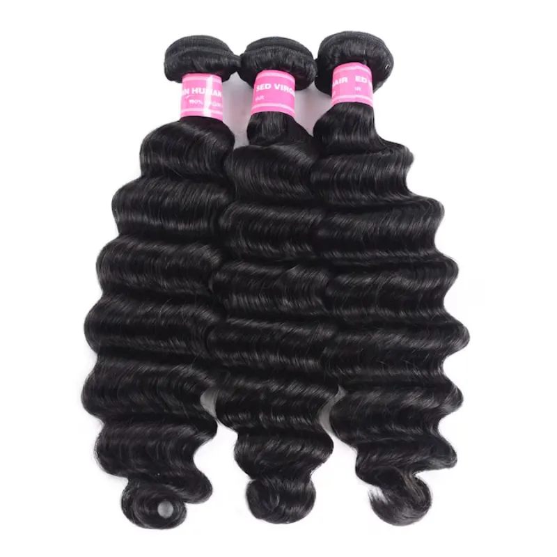 Sterly Unprocessed Loose Deep Wave Virgin Hair 3 Bundles with 4×4 Lace Closure Hand-tied