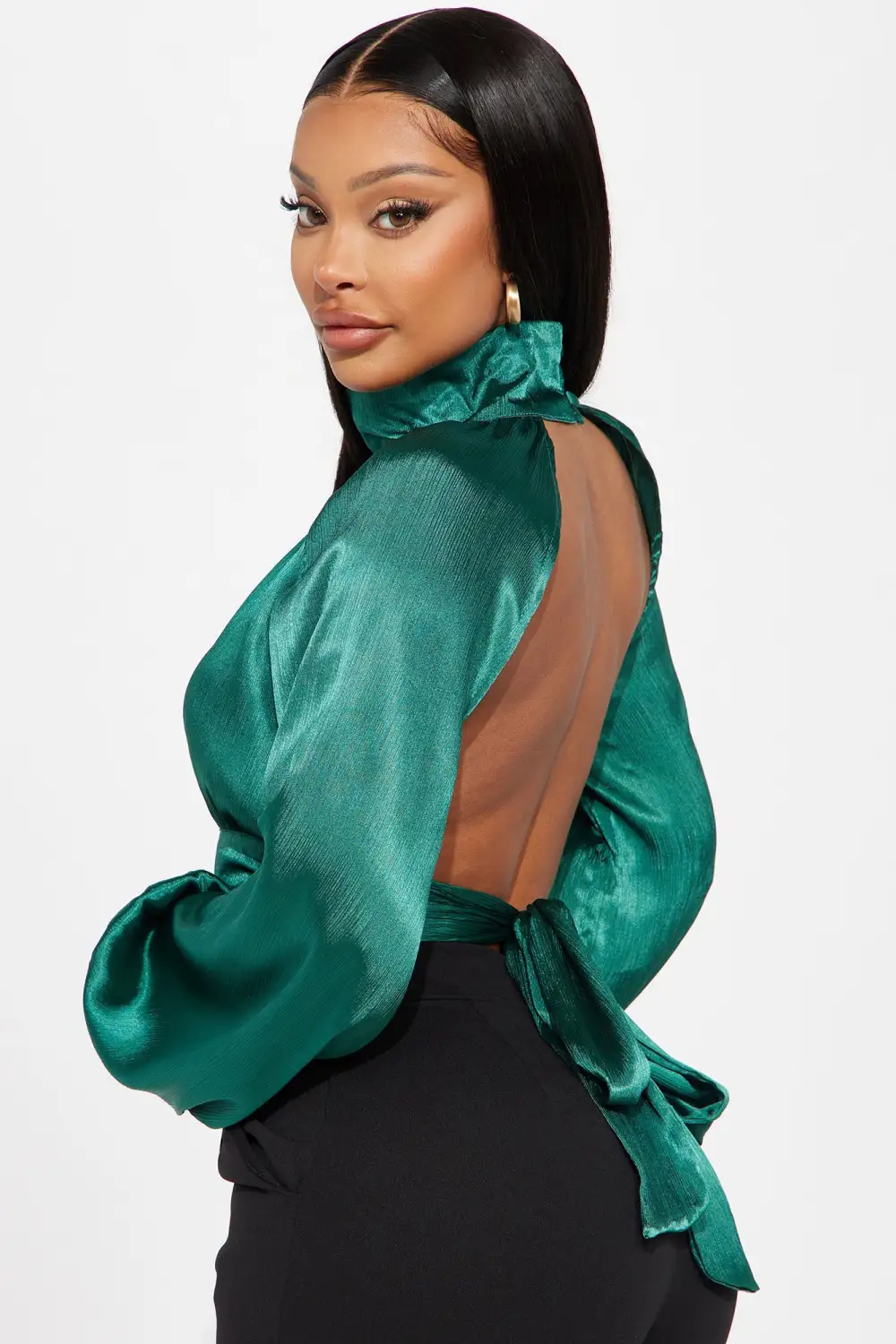 Tis The Season Satin Blouse Top - Hunter