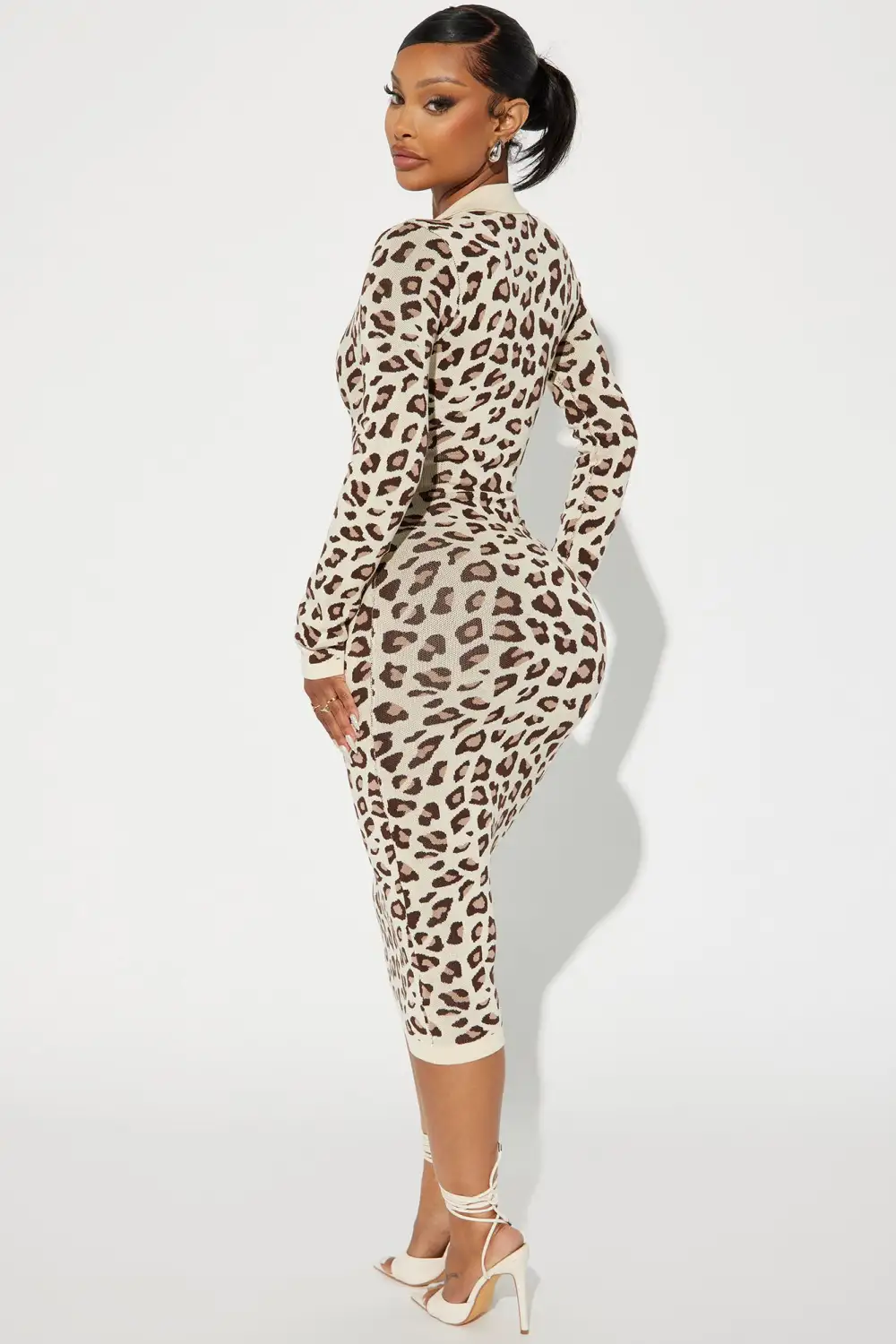 In The Streets Leopard Sweater Midi Dress - Cream/combo