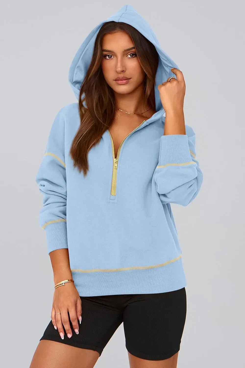 Women's Hooded Sweatshirts Long Sleeve Half Zip Cropped Hoodie Pullover Winter Fashion Clothes