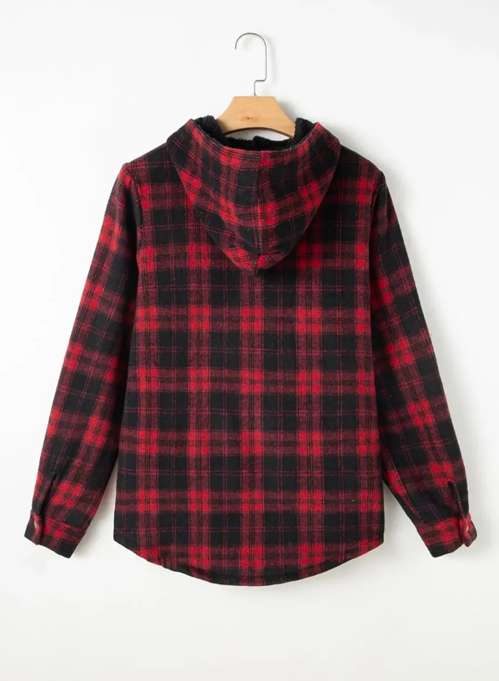 Womens Plaid Shacket Jacket Long Sleeve Button Down Fleece Hooded Jackets Warm Coat