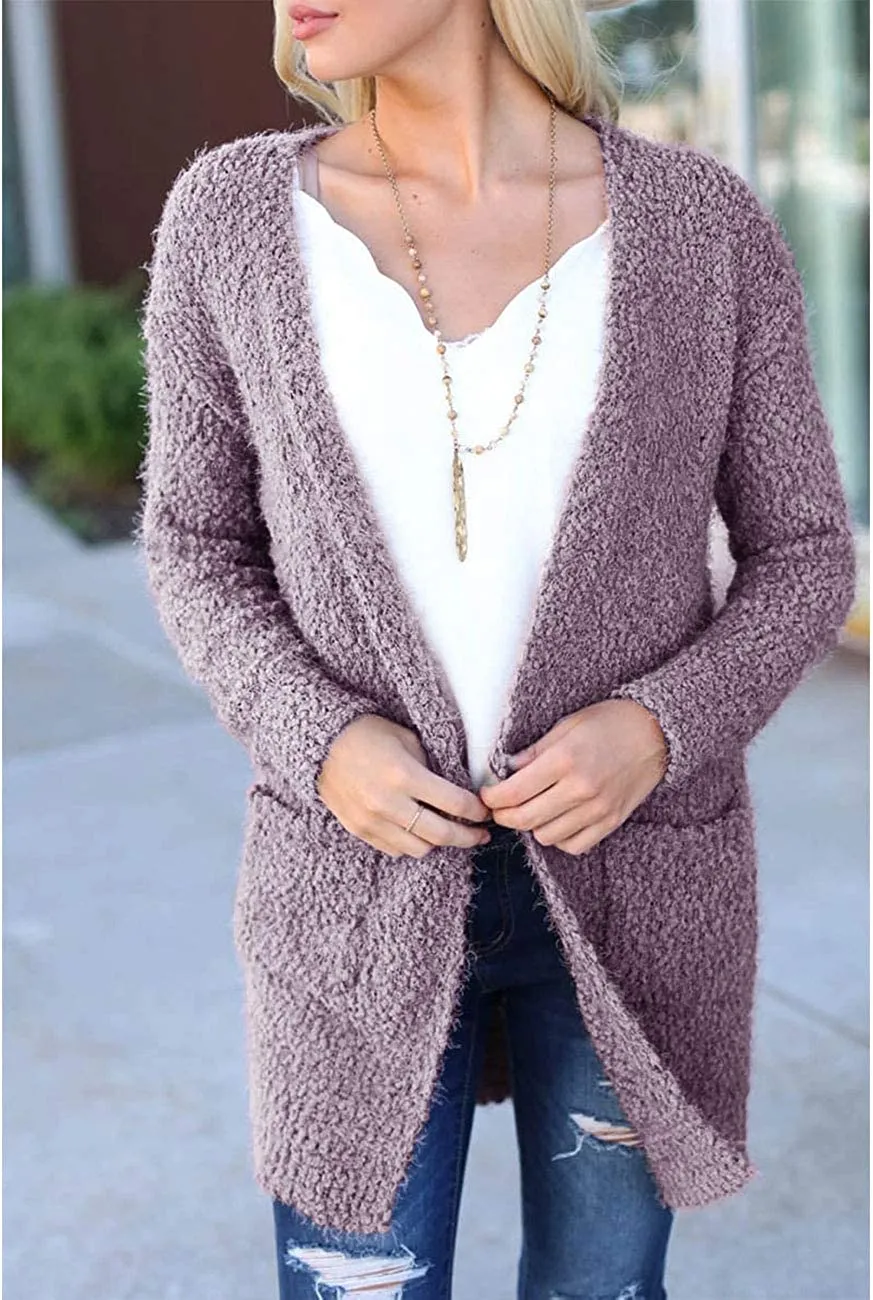 Women's Long Sleeve Soft Chunky Knit Sweater Open Front Cardigans Outwear Coat