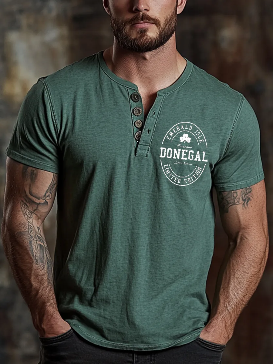 Men's Vintage St. Patrick's Day Henley Neck T-Shirt