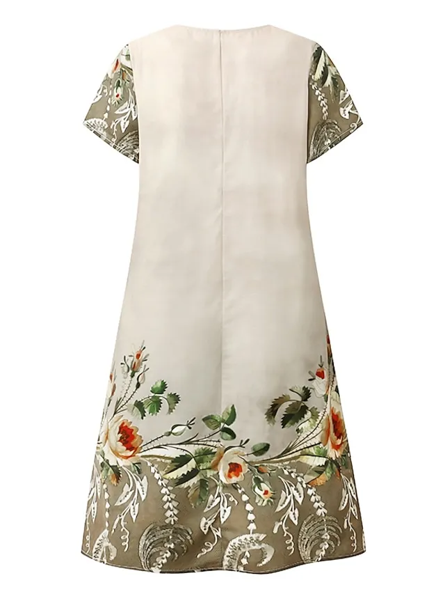 Women's Casual Dress Shift Dress Midi Dress White Blue Green Short Sleeve Flower Print Summer Spring V Neck Basic Vacation Summer Dress 2023 S M L XL XXL 3XL